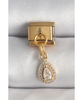 316L Çelik Gold Renk Sallantı Damla Zirkon Taşlı Nomination Charm