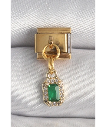 316L Çelik Gold Renk Sallantı Kare Yeşil Zirkon Taşlı Nomination Charm
