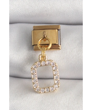 316L Çelik Gold Renk Sallantı Kare Zirkon Taşlı Nomination Charm