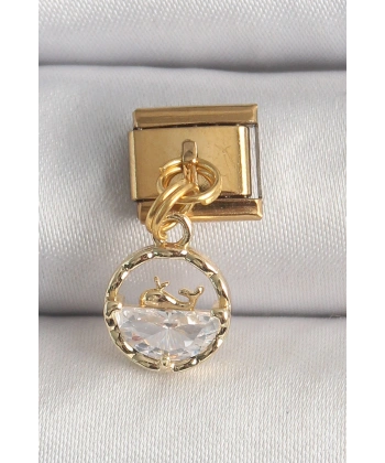 316L Çelik Gold Renk Sallantı Zirkon Taşlı Balina Model Nomination Charm