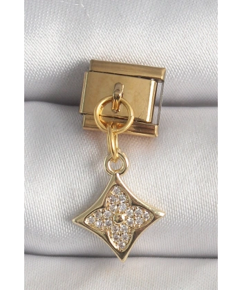 316L Çelik Gold Renk Sallantı Zirkon Taşlı Çiçek İşlemeli Nomination Charm