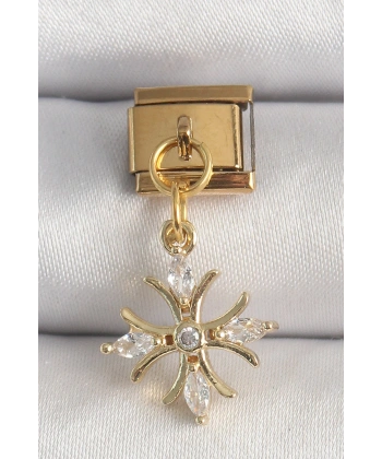 316L Çelik Gold Renk Sallantı Zirkon Taşlı Kar Tanesi Model Nomination Charm