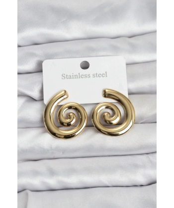 316L Çelik Gold Renk Sarmal Modelli Kadın Küpe