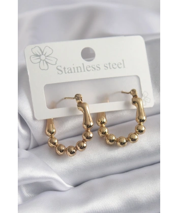 316L Çelik Gold Renk Topçuk Halka Model Kadın Küpe