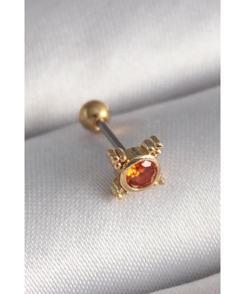 316L Çelik Gold Renk Turuncu Zirkon Taşlı Tragus Piercing