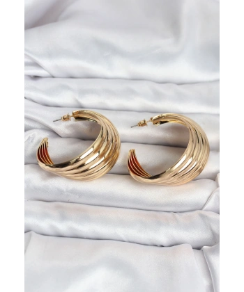 316L Çelik Gold Renk Yarım Halka Model Kadın Küpe