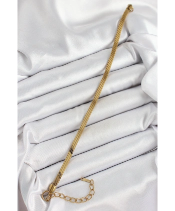 316L Çelik Gold Renk Yassı Zincir Model Kadın Bileklik