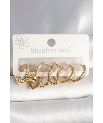 316L Çelik Gold Renk Yıldız Halka Model Kadın Küpe Seti