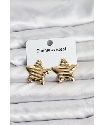 316L Çelik Gold Renk Yıldız Model Kadın Küpe