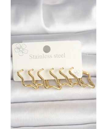 316L Çelik Gold Renk Yıldız Model Kadın Küpe Seti