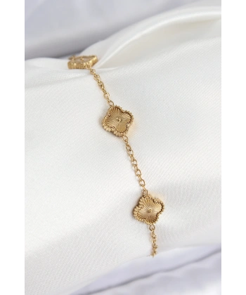 316L Çelik Gold Renk Yonca Kadın Bileklik