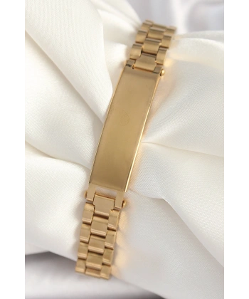 316L Çelik Gold Renk Zincir Künye Model Erkek Bileklik