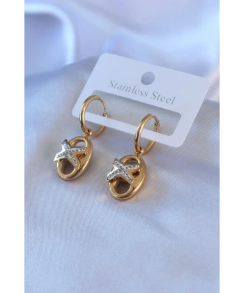 316L Çelik Gold Renk Zirkon Taş Detay Kadın Küpe