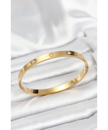316L Çelik Gold Renk Zirkon Taşlı 65 mm Kadın Kelepçe Bileklik