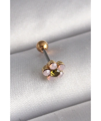 316L Çelik Gold Renk Zirkon Taşlı Çiçek Tragus Piercing