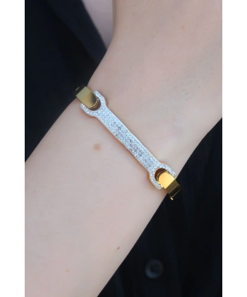 316L Çelik Gold Renk Zirkon Taşlı Kadın Kelepçe