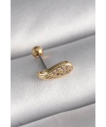 316L Çelik Gold Renk Zirkon Taşlı Kanat Tragus Piercing