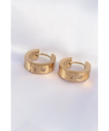 316L Çelik Gold Renk Zirkon Taşlı Minimal Model Halka Küpe