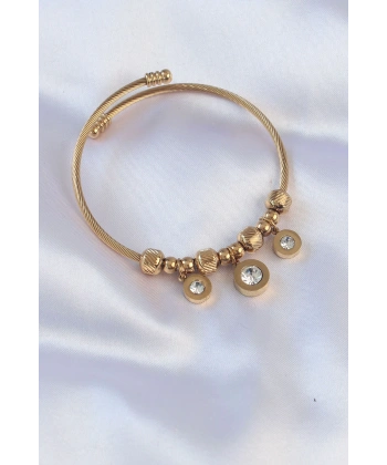 316L Çelik Gold Renk Zirkon Taşlı Model Charm Bileklik