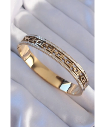 316L Çelik Gold Renk Zirkon Taşlı Model Kelepçe