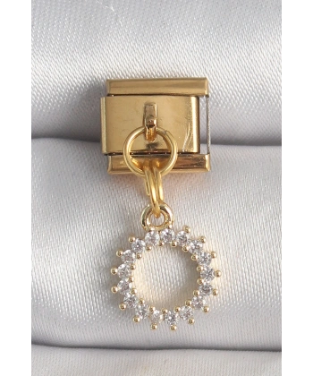 316L Çelik Gold Renk Zirkon Taşlı Sallantı Güneş Model Nomination Charm