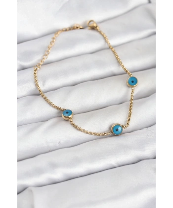 316L Çelik Gold Renkli Nazar Boncuk Model Kadın Bileklik