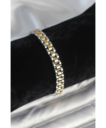 316L Çelik Gold ve Gümüş Renk 7 mm Kalınlık Erkek Bileklik