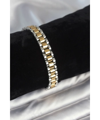 316L Çelik Gold ve Gümüş Renk 9 mm Kalınlık Erkek Bileklik