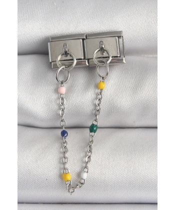 316L Çelik Gümüş Renk 2Li Sallantı Zincir Model Nomination Charm