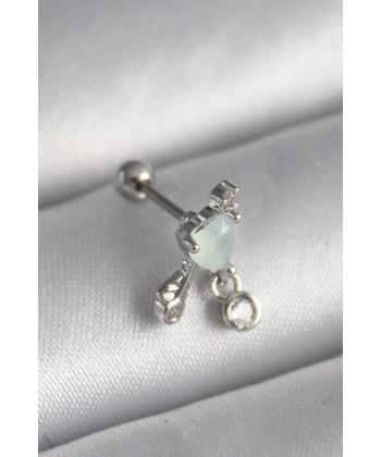 316L Çelik Gümüş Renk Beyaz Minelik Kalp Sallantı Zirkon Taş Detay Tragus Piercing