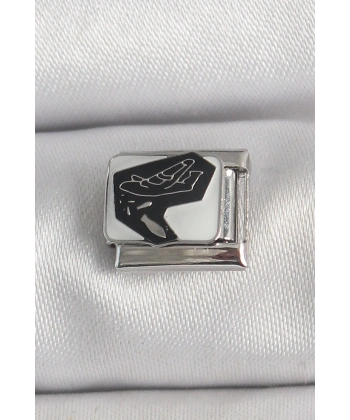 316L Çelik Gümüş Renk Beyaz Siyah Uçak İşlemeli Portre Model Nomination Charm