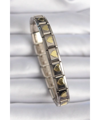 316L Çelik Gümüş Renk Gold Kalp İşleme Nomination Charm Bileklik