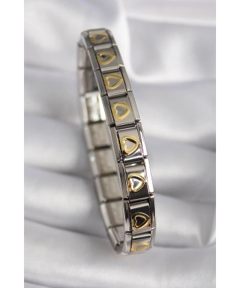 316L Çelik Gümüş Renk Gold Kalp İşleme Nomination Model Kadın Bileklik