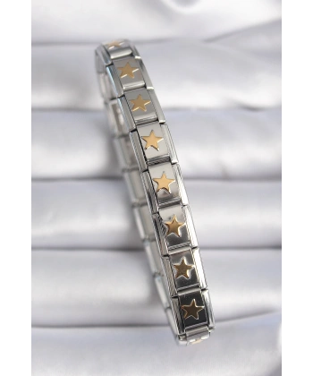 316L Çelik Gümüş Renk Gold Yıldız İşleme Nomination Charm Bileklik