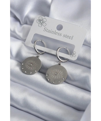 316L Çelik Gümüş Renk Göz İşleme Zirkon Taş Detay Kadın Küpe