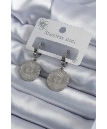 316L Çelik Gümüş Renk İşleme Detay Kadın Küpe