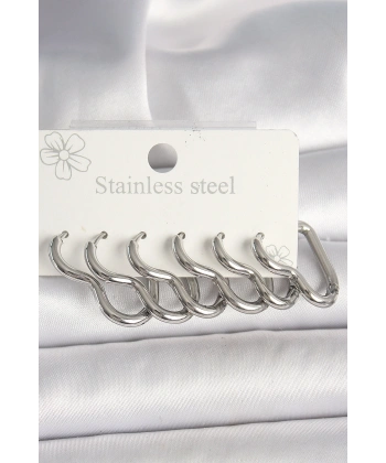 316L Çelik Gümüş Renk Kalp Model Kadın Küpe Seti