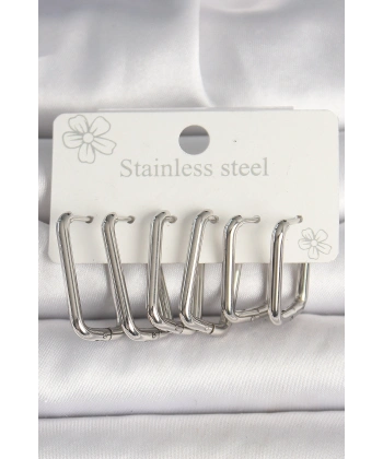 316L Çelik Gümüş Renk Kare Model Kadın Küpe Seti