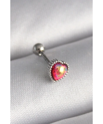 316L Çelik Gümüş Renk Kırmızı Mineli Kalp Tragus Piercing