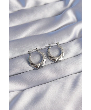 316L Çelik Gümüş Renk Kıvrımlı Görünüm Geometrik Model Küpe