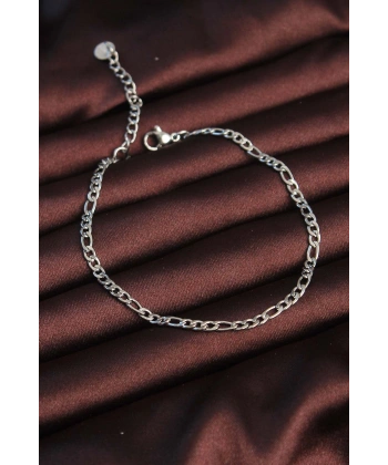 316L Çelik Gümüş Renk Kuş Gözü Erkek Zincir Bileklik