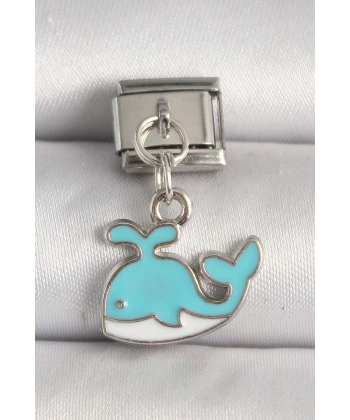 316L Çelik Gümüş Renk Mavi Balina Model Nomination Charm