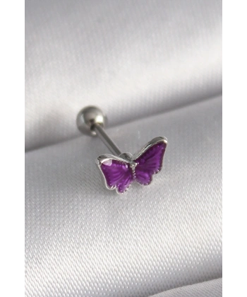 316L Çelik Gümüş Renk Mor Kelebek Model Tragus Piercing