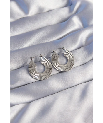 316L Çelik Gümüş Renk Oval Çizgili Plaka Küpe