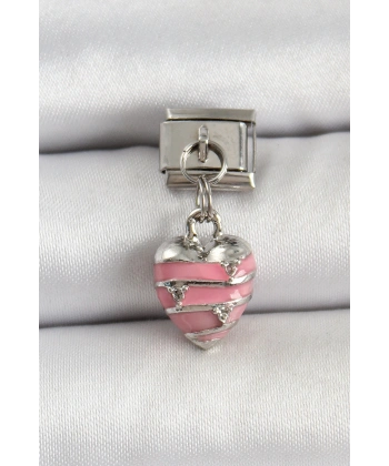 316L Çelik Gümüş Renk Pembe Kalp Model Nomination Charm