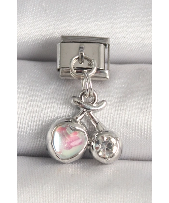 316L Çelik Gümüş Renk Pembe Mineli Kalp Zirkon Taş Detay Nomination Charm