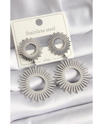 316L Çelik Gümüş Renk Sallantı Güneş Model Kadın Küpe