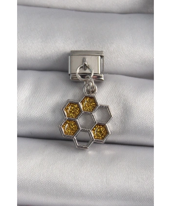 316L Çelik Gümüş Renk Sallantı Simli Bal Beteği Model Nomination Charm