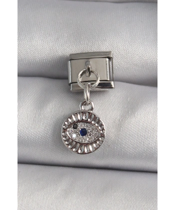 316L Çelik Gümüş Renk Sallantı Zirkon Taşlı Göz Model Nomination Charm