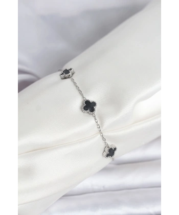 316L Çelik Gümüş Renk Siyah Baby Boy Yonca Bileklik